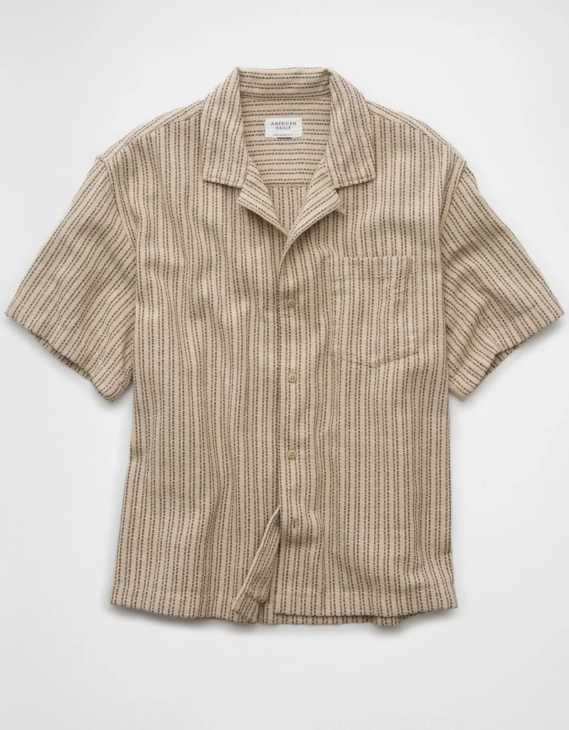 American Eagle  AE Striped Button-Up Poolside Shirt for Men | Best Price UAE