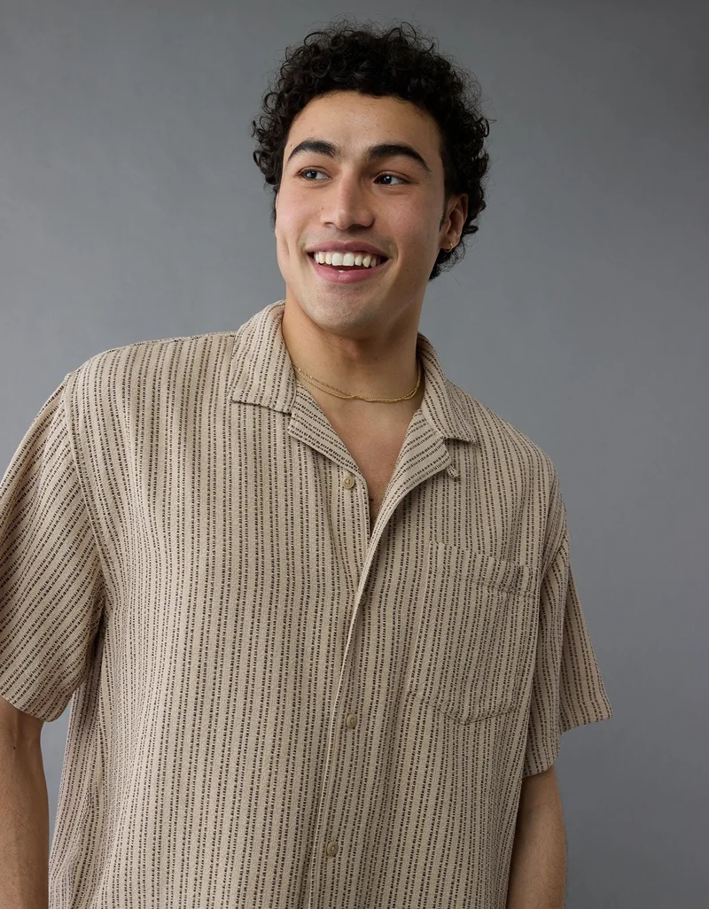 American Eagle  AE Striped Button-Up Poolside Shirt for Men | Best Price UAE
