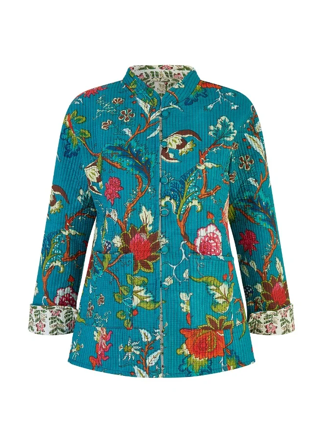 Yumi Floral Print Reversible Cotton Quilted Jacket