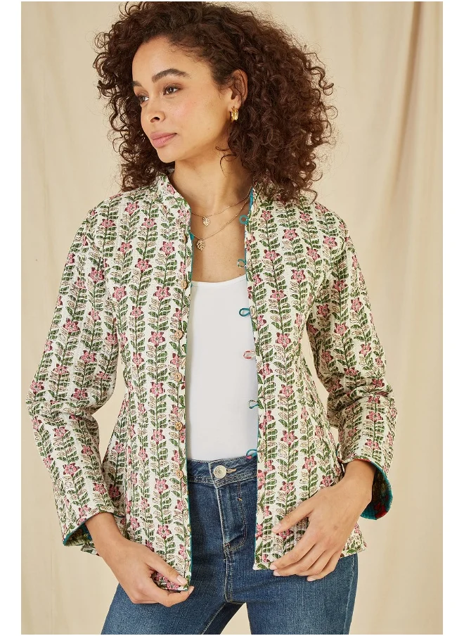 Yumi Floral Print Reversible Cotton Quilted Jacket