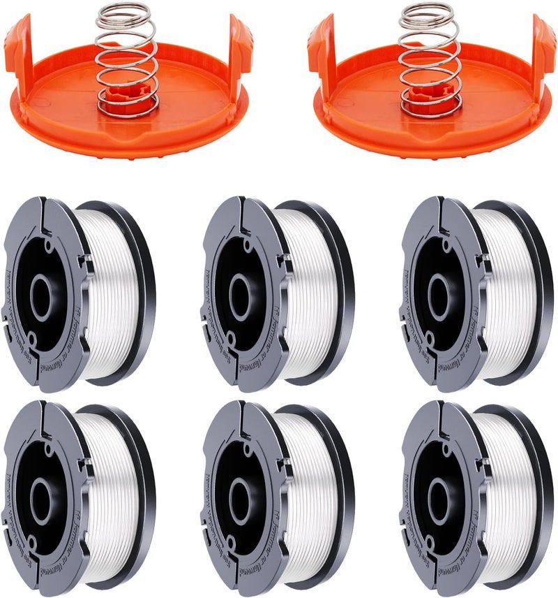 Hechuang AF-100 Weed Eater Spool 6+2 Pack 30ft 0.065'' Line String Trimmer Replacement Spool for Black+Decker AF+100 String Trimmers, (6 Replacement Spool, 2 Trimmer Cap, 2 Pack Spring) - Image 1