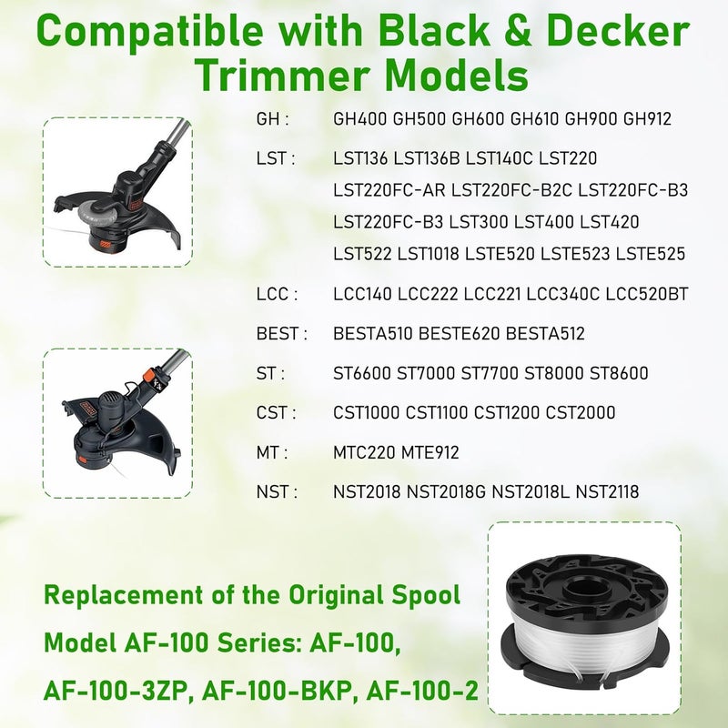 Hechuang AF-100 Weed Eater Spool 6+2 Pack 30ft 0.065'' Line String Trimmer Replacement Spool for Black+Decker AF+100 String Trimmers, (6 Replacement Spool, 2 Trimmer Cap, 2 Pack Spring) - Image 4