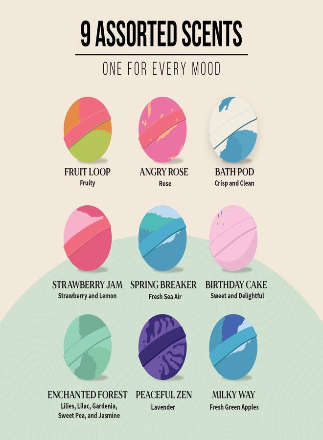 Naturally Vain Bath Bomb Set, Handmade, Non-Staining, Sulfate-Free, Natural Luxury Bath Fizzies, Aromatherapy Spa Gift Set, Assorted Scents, 9-Pack - Image 5