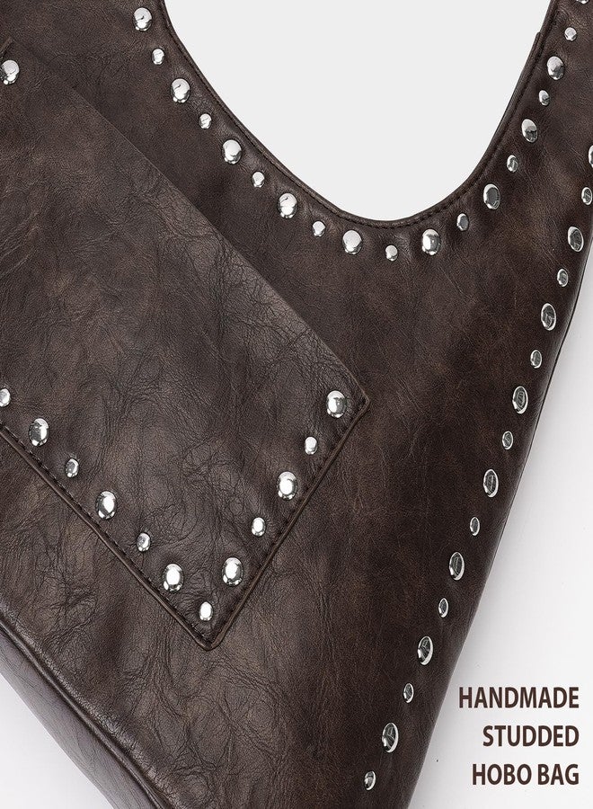 YFGBCX Vegan Leather Hobo Bag Vintage Tote Bag Studded Purses for Women Y2K Purse Fall Stud Crescent Shoulder Bag - Image 3