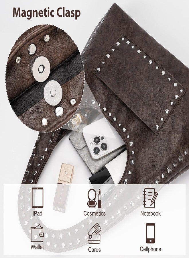 YFGBCX Vegan Leather Hobo Bag Vintage Tote Bag Studded Purses for Women Y2K Purse Fall Stud Crescent Shoulder Bag - Image 5