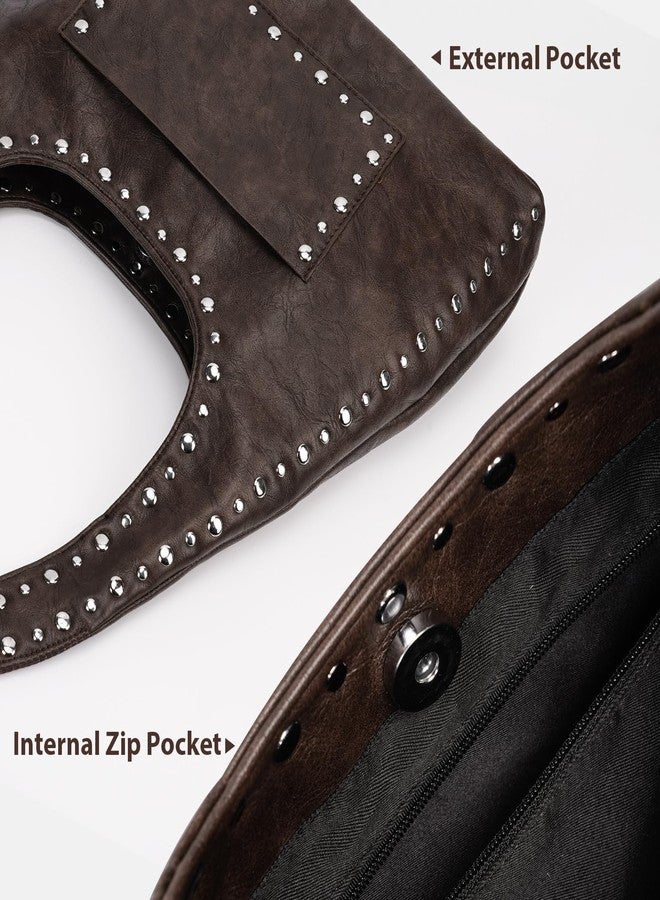 YFGBCX Vegan Leather Hobo Bag Vintage Tote Bag Studded Purses for Women Y2K Purse Fall Stud Crescent Shoulder Bag - Image 4