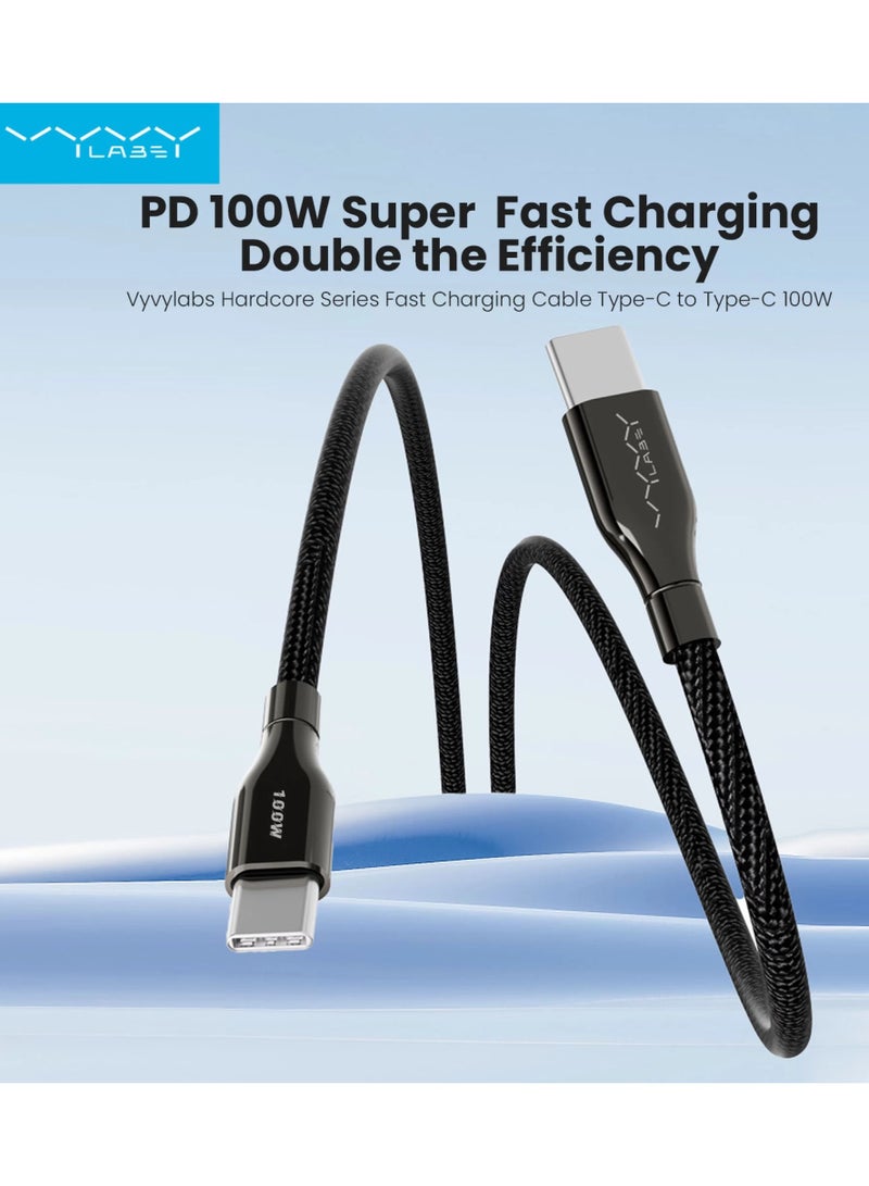 VYVYLABS High Quality Hardcore Series Fast Charging Cable Type-C to Type-C 100W, PD 100W Super Fast Charging Black - Image 2
