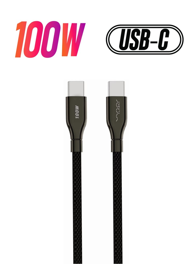 VYVYLABS High Quality Hardcore Series Fast Charging Cable Type-C to Type-C 100W, PD 100W Super Fast Charging Black - Image 1