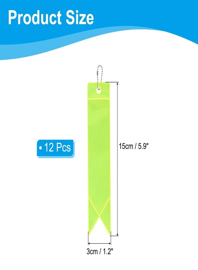 PATIKIL Safety Reflector 6"x1", 12 Pack Reflector Tag Pendant Reflective Safety Keychain Gear for Backpack Cycling Running Wheelchairs, Fluorescent Yellow - Image 2