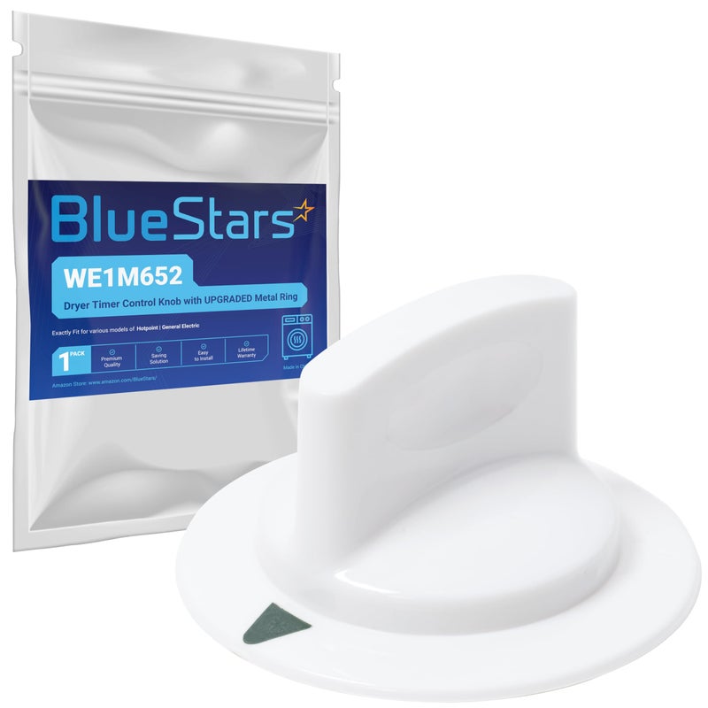 مقبض التحكم في مؤقت المجفف Bluestars We1M652 مع حلقة معدنية مطورة - متوافق مع Hotpoint Htdx100Em8Ww Htdx100Ed6Ww Htdx100Em6Ww Htdx100Gm8Ww Htdx100Ed2Ww Ge Dryers 1264289 Ap3995164 Ps1482196 - Image 1