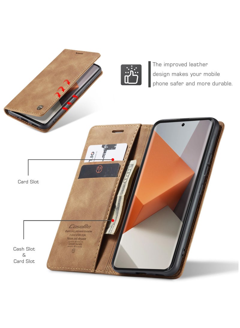 For Xiaomi Redmi Note 13 Pro Plus Cover, Soft PU Leather Shockproof Mobile Phone Wallet Case, Full Body Protective Flip Cover Magnetic Adsorption Back Cover - Image 2