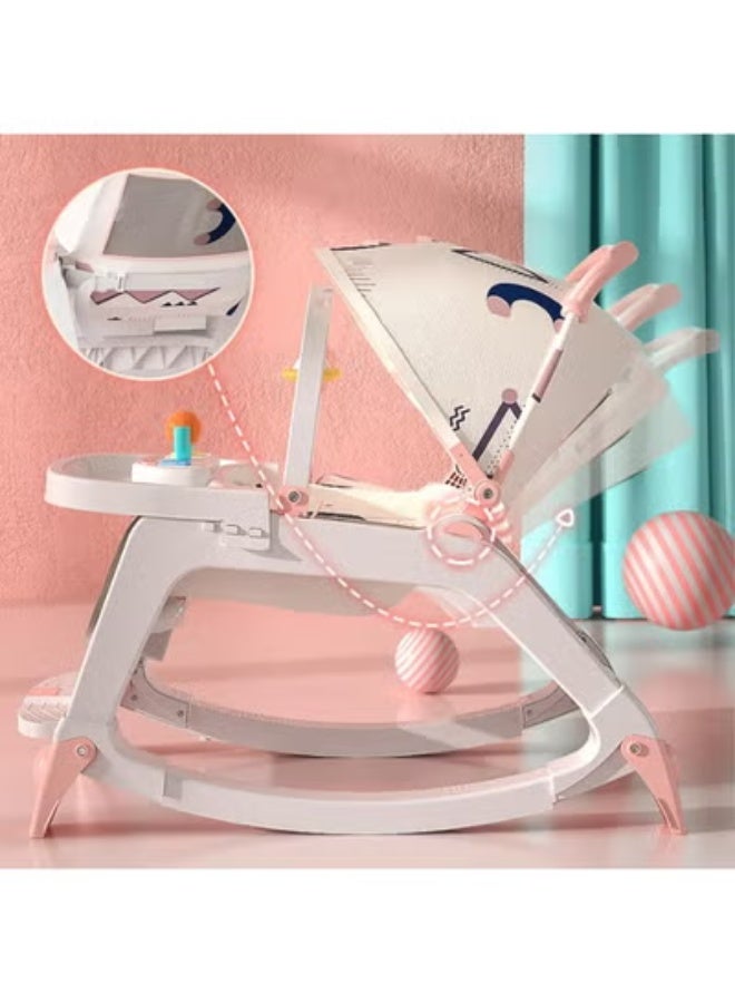 رونق كرسي هزاز للاطفال 4-1، كرسي هزاز محمول بعجلات وصينية للوجبات الخفيفة ومظلة للاستخدام الخارجي, كرسي هزاز, كرسي اطفال, مستلزمات اطفال, كرسي طعام - Image 4