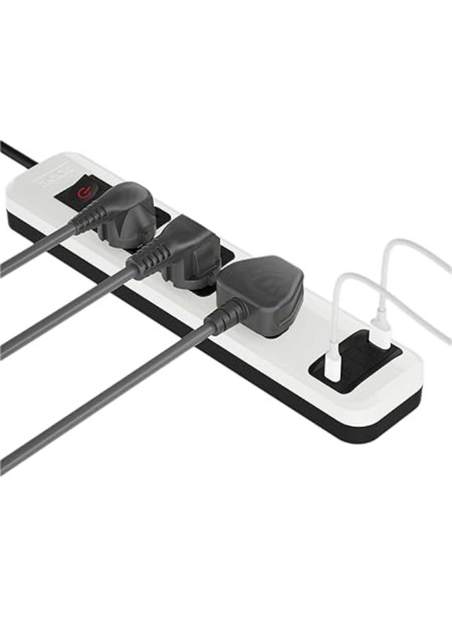 آي لوك مشترك كهرباء iLOCK بثلاثة منافذ عالمية مع منافذ USB-C وUSB-A – أبيض - Image 1