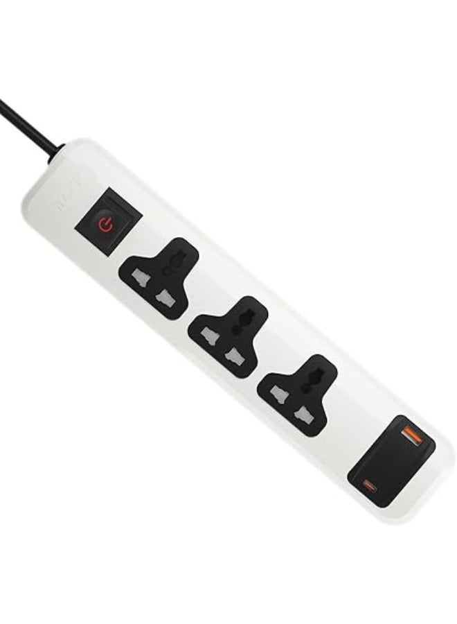 آي لوك مشترك كهرباء iLOCK بثلاثة منافذ عالمية مع منافذ USB-C وUSB-A – أبيض - Image 3