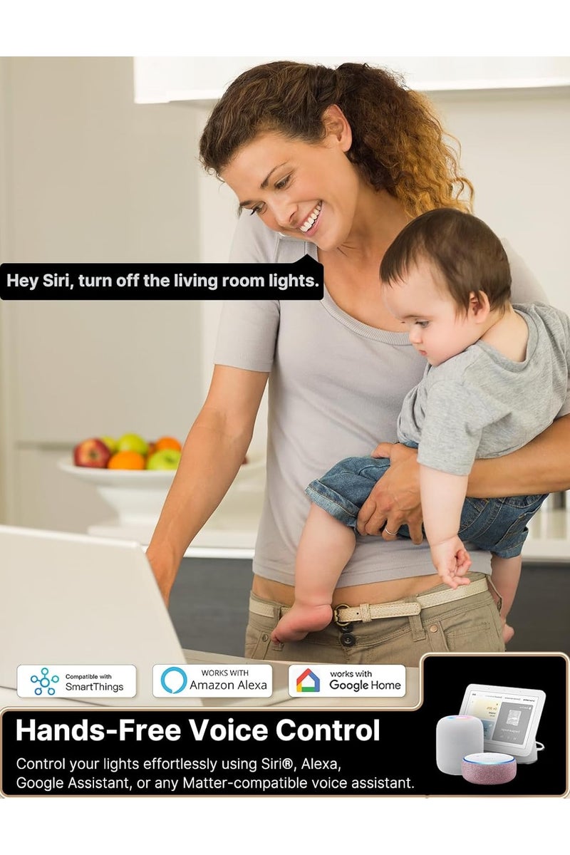 MOES Matter Smart Touch Wall Light Switch, Glass Panel Wi-Fi Wall Switch, Needs Neutral Wire, Single Pole, 2.4GHz, Timer and Schedule,Remote & Voice Control with Alexa, Google Home & Siri White 2 Gang - Image 3