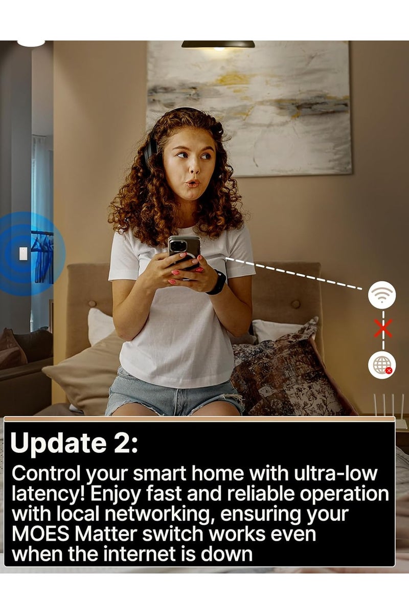 MOES Matter Smart Touch Wall Light Switch, Glass Panel Wi-Fi Wall Switch, Needs Neutral Wire, Single Pole, 2.4GHz, Timer and Schedule,Remote & Voice Control with Alexa, Google Home & Siri White 2 Gang - Image 5