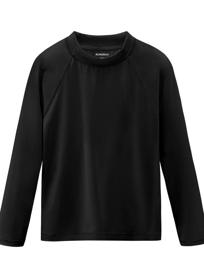 Smarash Boys Rash Guard Long Sleeve UPF 50+ Sun Protection Swim Shirt Rashguard Fishing Surf Quick Dry Cool Beach Clothes for Toddler Youth Kids Black Size 10-12 - Image 1