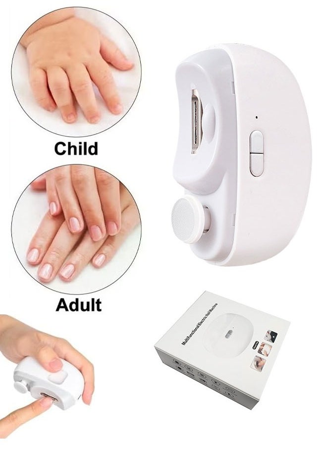 BOUND MOAT - Electric Nail Clipper with Light 2-in-1 Electric Polishing Automatic Nail Clippers Fingernail Cutter and File 2 in 1 Design USB Rechargeable Safety Fingernail Trimmer for Baby, Kids, Seniors and Adult (White Color) - Image 1