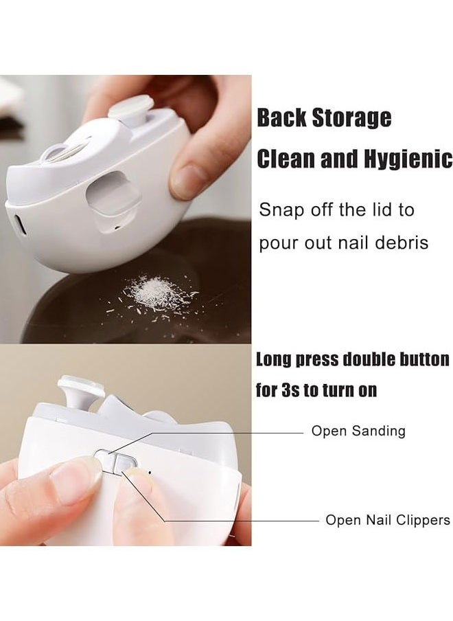 BOUND MOAT - Electric Nail Clipper with Light 2-in-1 Electric Polishing Automatic Nail Clippers Fingernail Cutter and File 2 in 1 Design USB Rechargeable Safety Fingernail Trimmer for Baby, Kids, Seniors and Adult (White Color) - Image 1