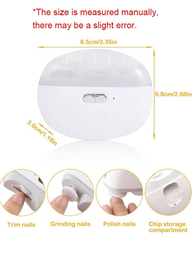 BOUND MOAT - Electric Nail Clipper with Light 2-in-1 Electric Polishing Automatic Nail Clippers Fingernail Cutter and File 2 in 1 Design USB Rechargeable Safety Fingernail Trimmer for Baby, Kids, Seniors and Adult (White Color) - Image 1