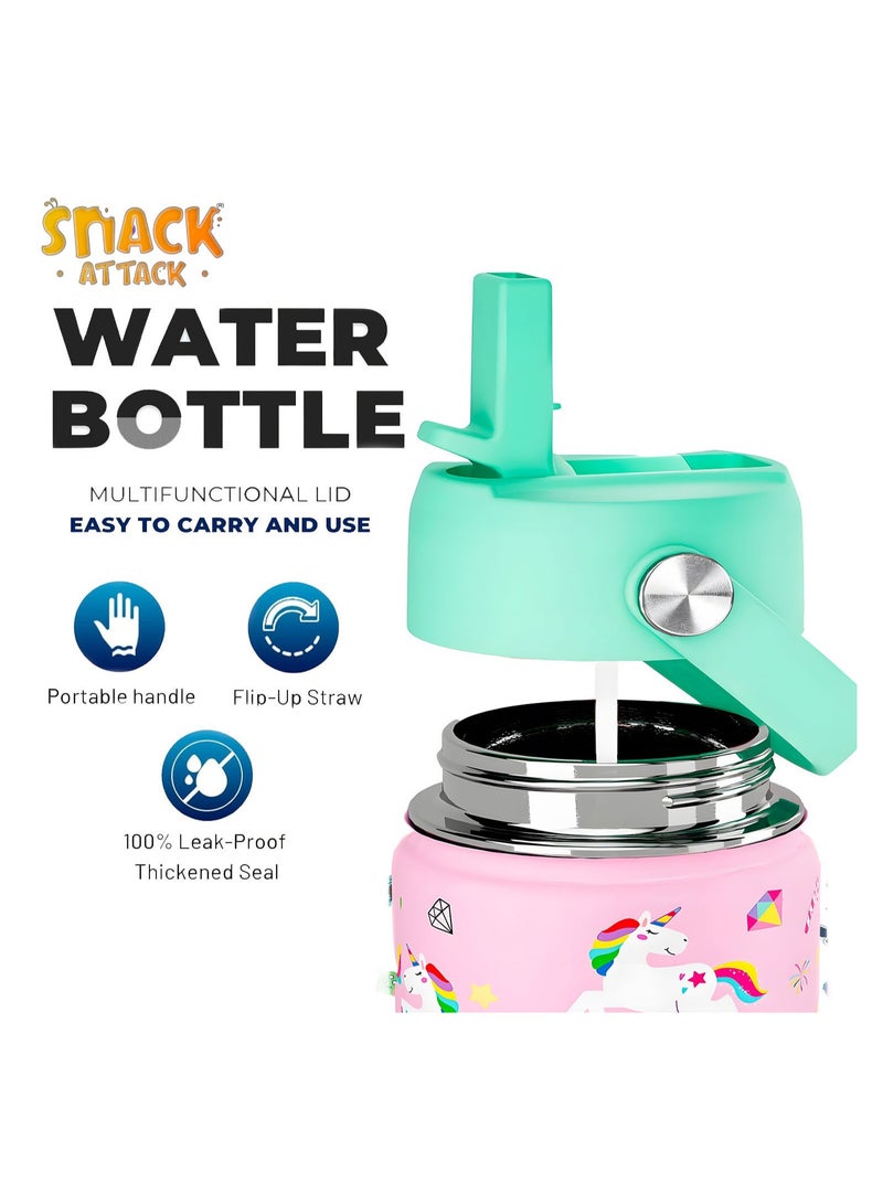 Snack attack Kids Water Bottle for School Insulated water bottle with Straw Lid, Kids water bottle stainless steel, Double Wall, Baby water bottle, Steel water bottle - Image 2