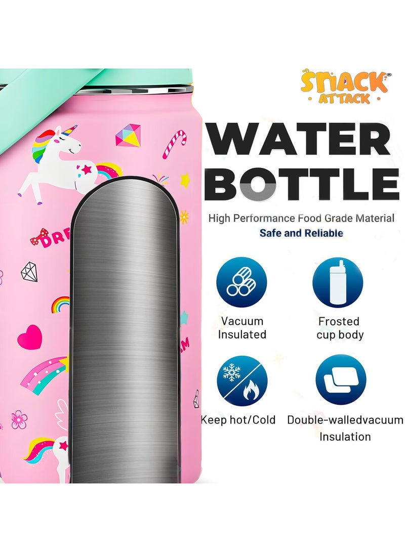 Snack attack Kids Water Bottle for School Insulated water bottle with Straw Lid, Kids water bottle stainless steel, Double Wall, Baby water bottle, Steel water bottle - Image 5