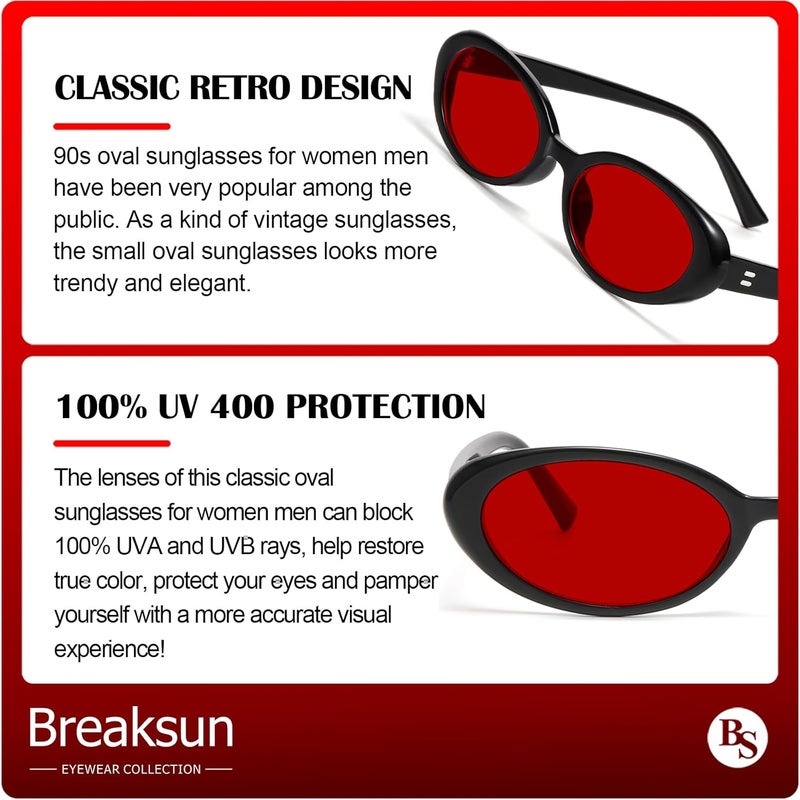 Breaksun Retro Oval Sunglasses for Women Men Fashion Small Oval Sunglasses 90s Vintage Shades - Image 5