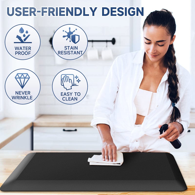 StepRite 4/5 Inch Thick Kitchen Mats for Floor, StepRite Kitchen Rug for Standing Desk, Non-Slip, Thicker, Stain Resistant, Water Resistant, Comfort Anti Fatigue Floor Mat for Home, Kitchen, Office - Black - Image 5