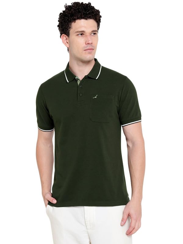 AMERICAN CREW Polo Collar T-Shirt for Men with Pocket (AC510-XXL_Dark Olive) - Image 1