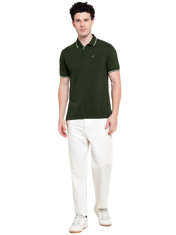 AMERICAN CREW Polo Collar T-Shirt for Men with Pocket (AC510-XXL_Dark Olive) - Image 2
