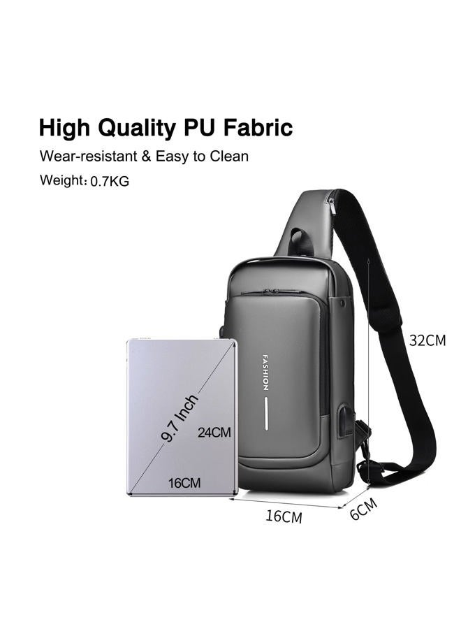 FANDARE Anti-theft Sling Bag Business Men Bag Chest Crossbody bags with USB Charging Port Waterproof Small Backpack for Outdoor Work Hiking Running Sport Travel Bag Gray - Image 3
