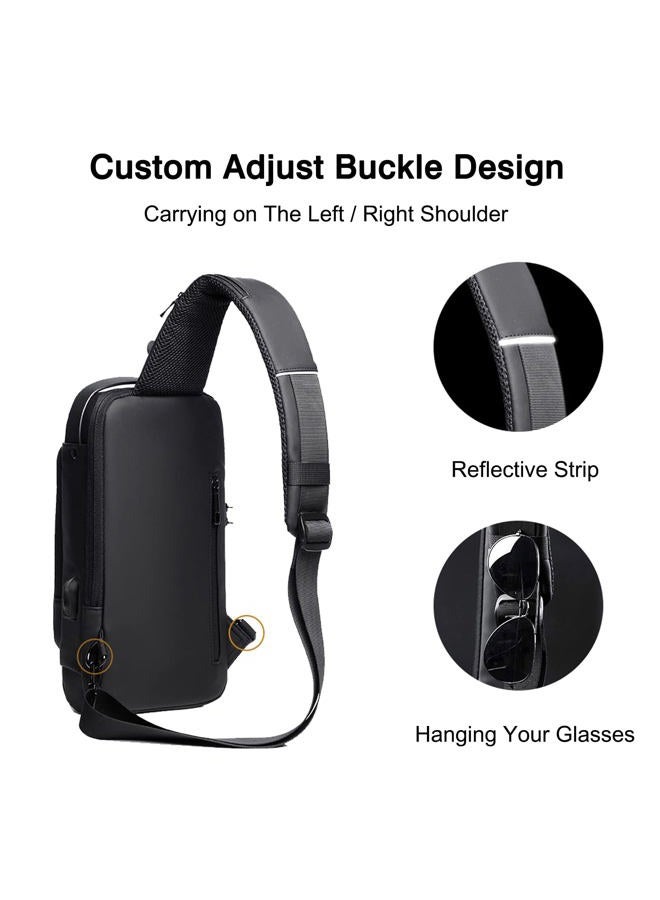 FANDARE Anti-theft Sling Bag Business Men Bag Chest Crossbody bags with USB Charging Port Waterproof Small Backpack for Outdoor Work Hiking Running Sport Travel Bag Gray - Image 5