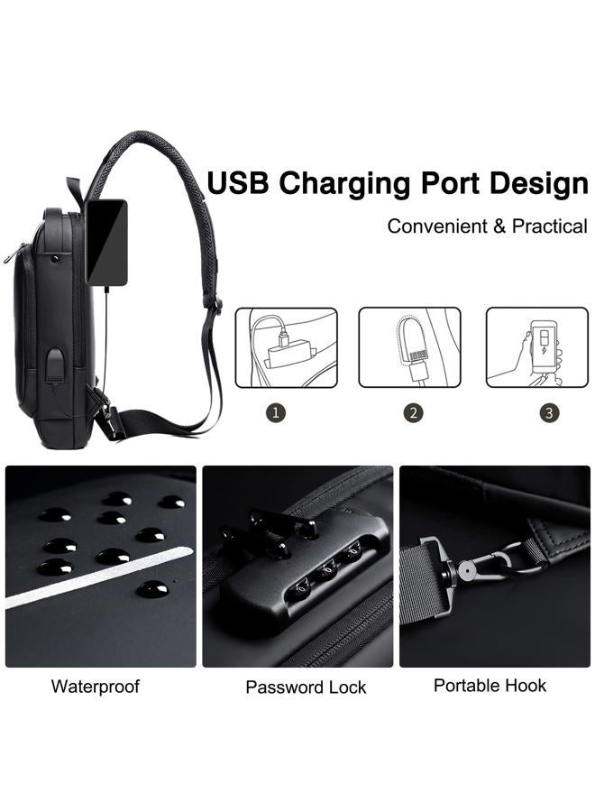 FANDARE Anti-theft Sling Bag Business Men Bag Chest Crossbody bags with USB Charging Port Waterproof Small Backpack for Outdoor Work Hiking Running Sport Travel Bag Gray - Image 4