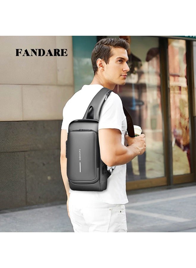 FANDARE Anti-theft Sling Bag Business Men Bag Chest Crossbody bags with USB Charging Port Waterproof Small Backpack for Outdoor Work Hiking Running Sport Travel Bag Gray - Image 2