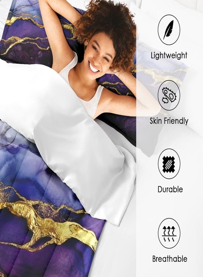 Nesphy Blue Purple Marble Comforter Set for Kids Toddlers Teens Adults Queen, Golden Stone Gold Bedding Sets Water Washed Microfiber Bedding with 1 Comforter 2 Pillowcase All Season - Image 3