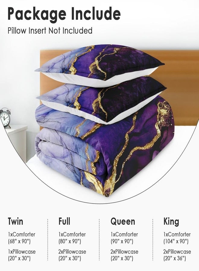 Nesphy Blue Purple Marble Comforter Set for Kids Toddlers Teens Adults Queen, Golden Stone Gold Bedding Sets Water Washed Microfiber Bedding with 1 Comforter 2 Pillowcase All Season - Image 5