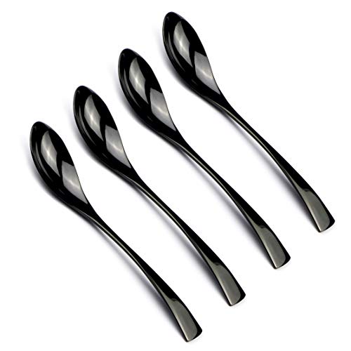 JANKNG 4-Pieces 18/10 Stainless Steel 8 Inches Dessert Spoon, Mirror Polishing Black - Image 1