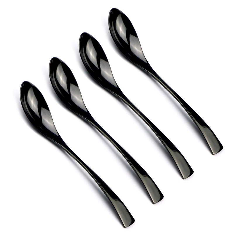 JANKNG 4-Pieces 18/10 Stainless Steel 8 Inches Dessert Spoon, Mirror Polishing Black - Image 5