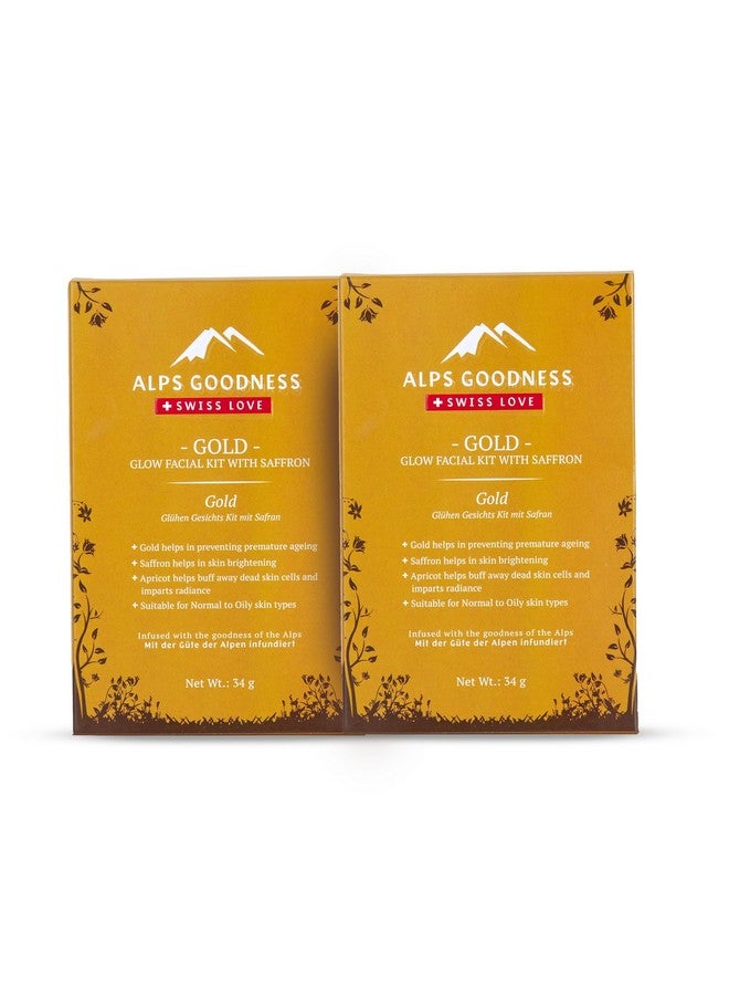ALPS GOODNESS Gold Glow Facial Kit - Saffron (Pack Of 2) (34 Gm X 2) | Glowing Skin | Toning & Firming |Detoxification | At Home Facial - Image 1
