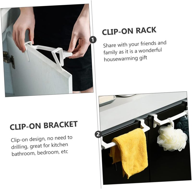 Amosfun 4pcs Plastic Over Cabinet Towel Bars Nail Door Hanging Towel Stands with Clip Design Stable White Holders for Bathroom Kitchen Storage Organizer - Image 3