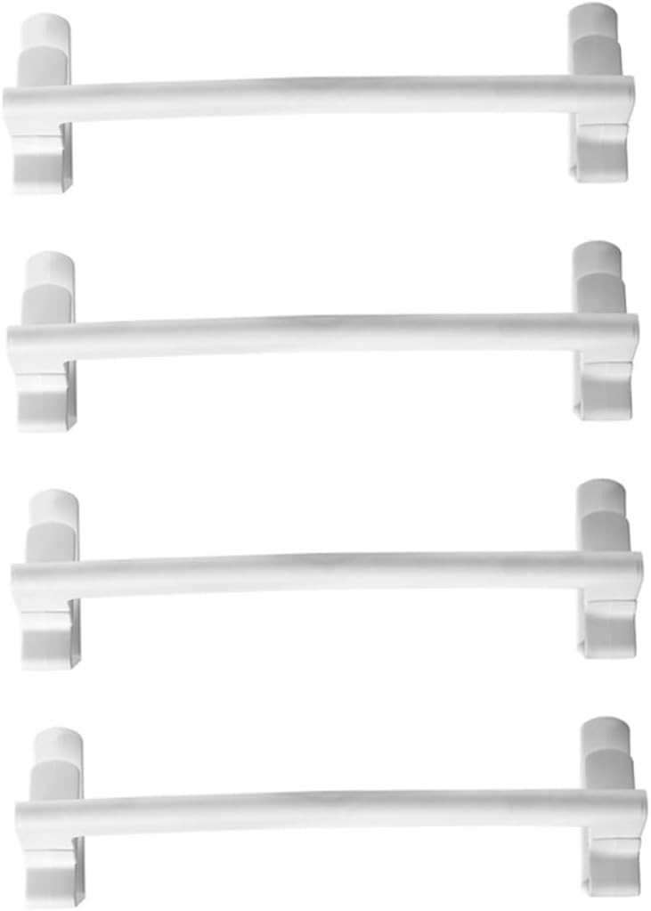 Amosfun 4pcs Plastic Over Cabinet Towel Bars Nail Door Hanging Towel Stands with Clip Design Stable White Holders for Bathroom Kitchen Storage Organizer - Image 1