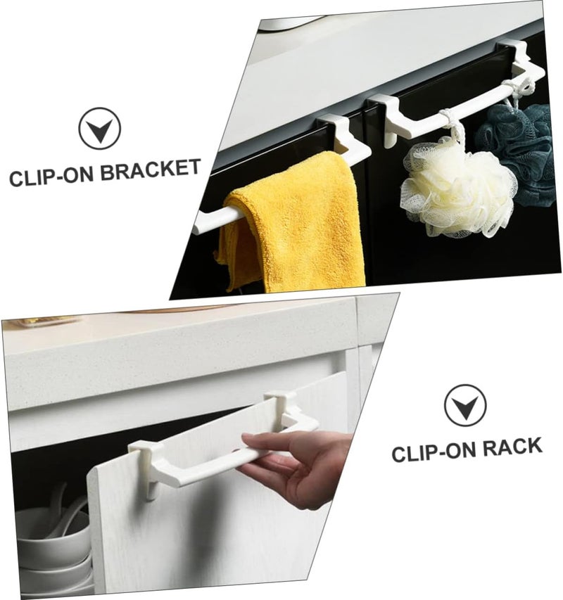 Amosfun 4pcs Plastic Over Cabinet Towel Bars Nail Door Hanging Towel Stands with Clip Design Stable White Holders for Bathroom Kitchen Storage Organizer - Image 4