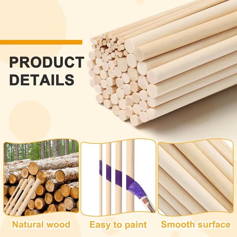 Do It Yourself DIY Crafts Wooden Dowel Pins Wooden Dowel Rods | Wood Dowels | Solid Hardwood Sticks for Crafting Cotton More | Sanded Smooth Kiln Dried, Natural Wood, Unfinished(5mm-20mm) (50 Pcs - 11"-12" inch) - Image 3