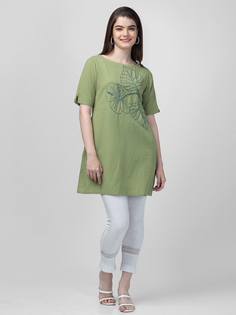 globus Globus Women Boat Neck Floral Embroidered Kurti - Image 2