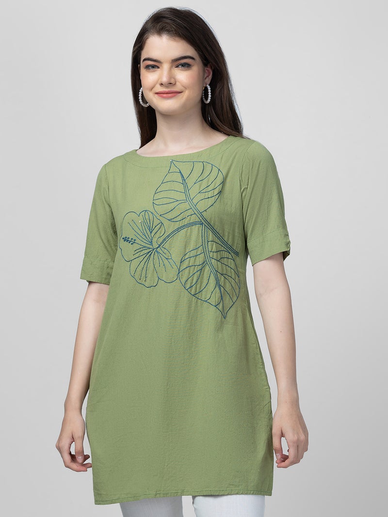 globus Globus Women Boat Neck Floral Embroidered Kurti - Image 1
