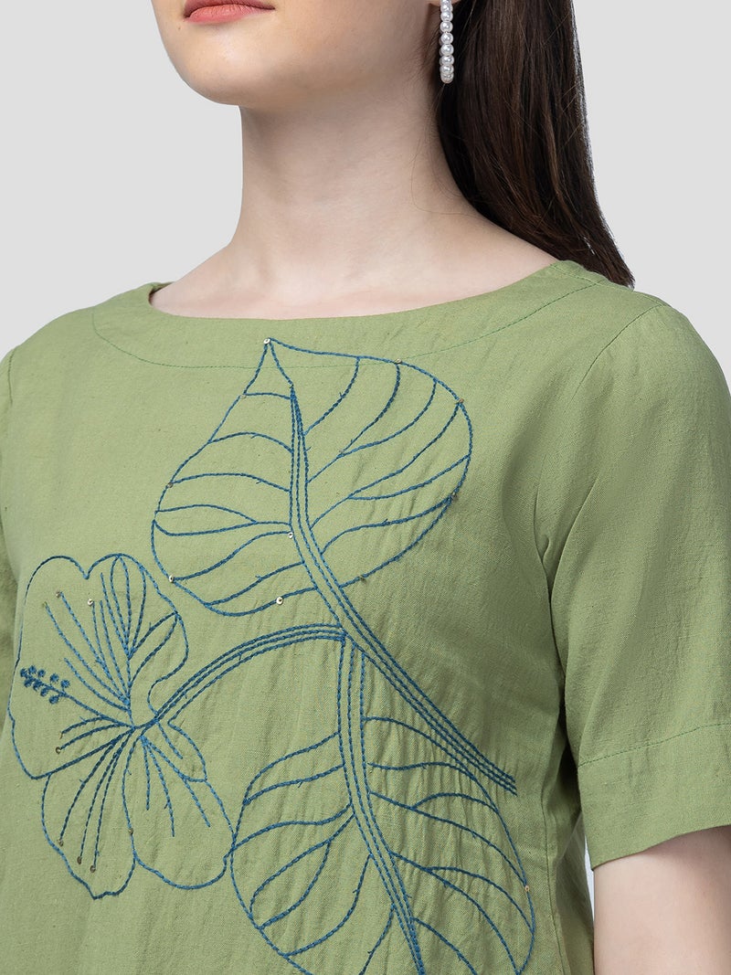 globus Globus Women Boat Neck Floral Embroidered Kurti - Image 5