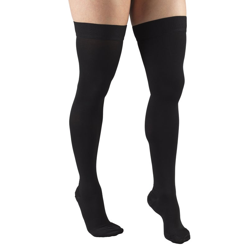 Truform Truform 2030 mmHg Compression Stockings for Men and Women Thigh High Length Dot Top Closed Toe Black Medium