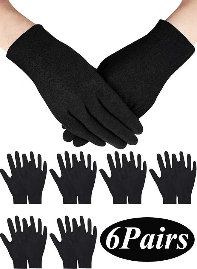 6 Pairs Black Nylon Gloves for Dry Hands Eczema SPA Moisturizing Work Glove Liners for Serving Costume Inspection - Image 1