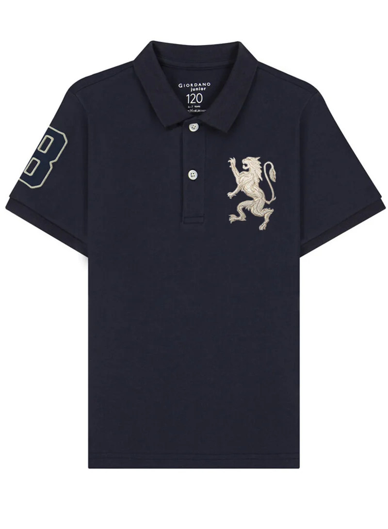 Kids’ Slim Fit Lion Embroidered Cotton Polo