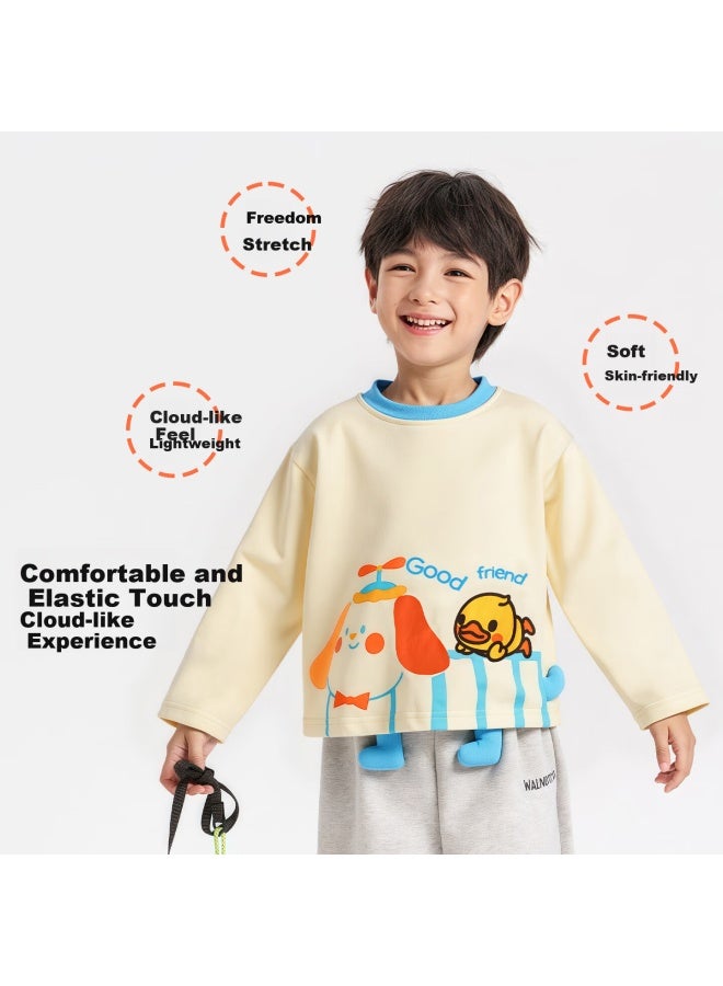 Walnut Duck Boys' Children's Basic Shirt Autumn Baby Top Spring And Autumn Long Sleeve T-shirt Cotton Beige Size 90 - Image 1
